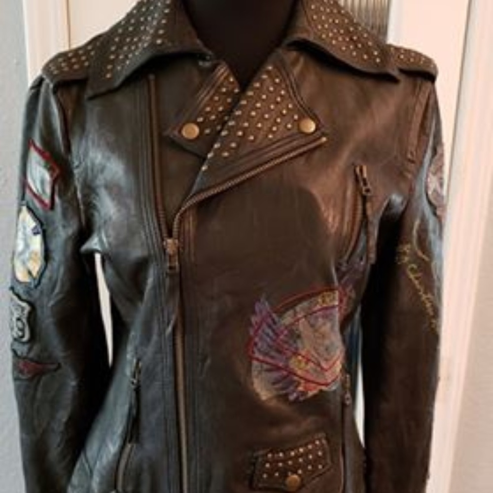 Ed Hardy Wild Harlots Leather Biker Jacket XXL